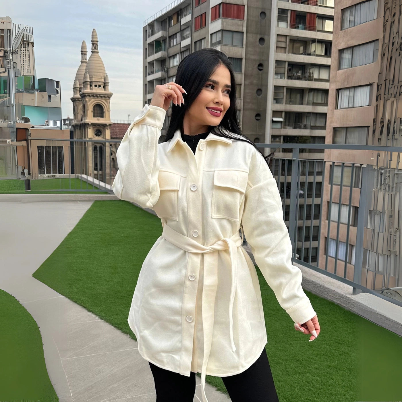 ABRIGO TIPO CAMISA BLANCO INVIERNO