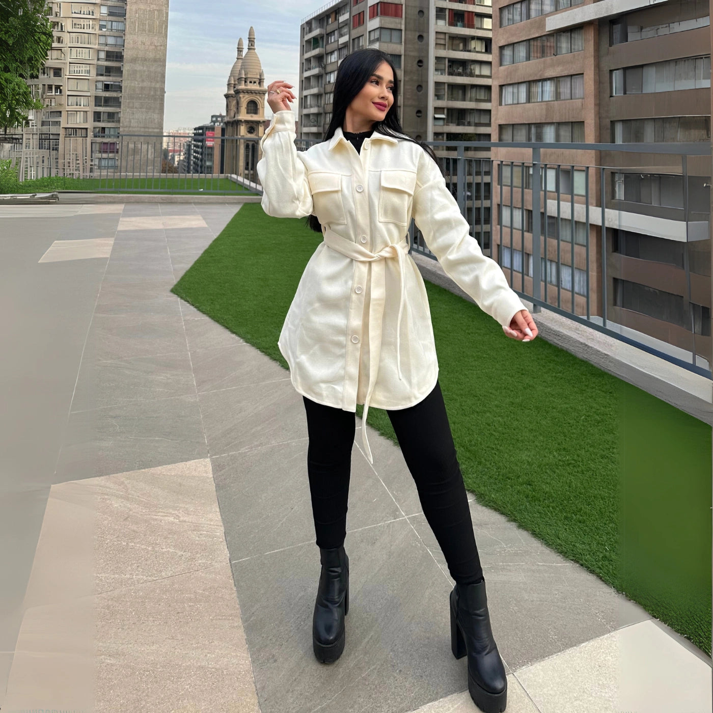 ABRIGO TIPO CAMISA BLANCO INVIERNO