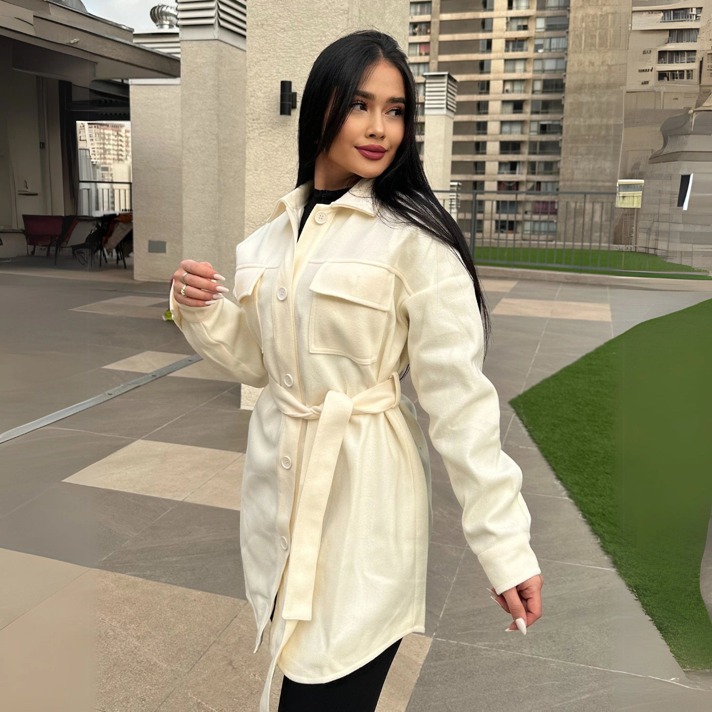 ABRIGO TIPO CAMISA BLANCO INVIERNO